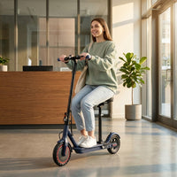 Electric Scooter with Seat, 350W Folding Scooter for Adults & Teens | 5.2Ah / 7.8Ah Battery Option, 8.5" Solid Tires, 19MPH, 21-Miles, Dual Brake, Seated Escooter for Girls, Students and Commuter — Lifestyle