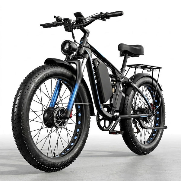 Off-Road Full Suspension Electric Bike 2000W Dual Motor 52V 23AH Battery Mountain Electric Bike 26 Inch Fat Tire Electric Bike — Studio Shot