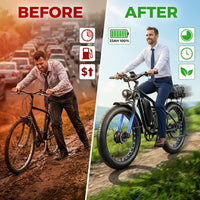 Off-Road Full Suspension Electric Bike 2000W Dual Motor 52V 23AH Battery Mountain Electric Bike 26 Inch Fat Tire Electric Bike — Before & After