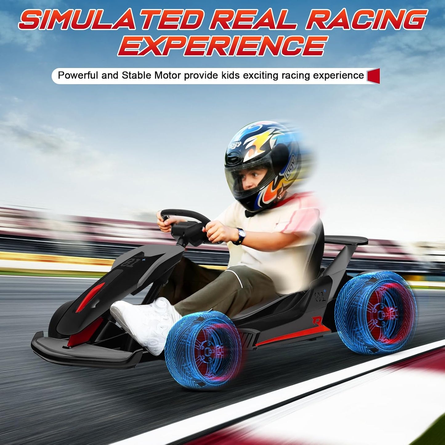 24V Electric Go Kart, Kids Drift Kart with 300W Dual Motors, 8 MPH Max & 110LBS Max Load, Crazy Kart W/Bluetooth Music