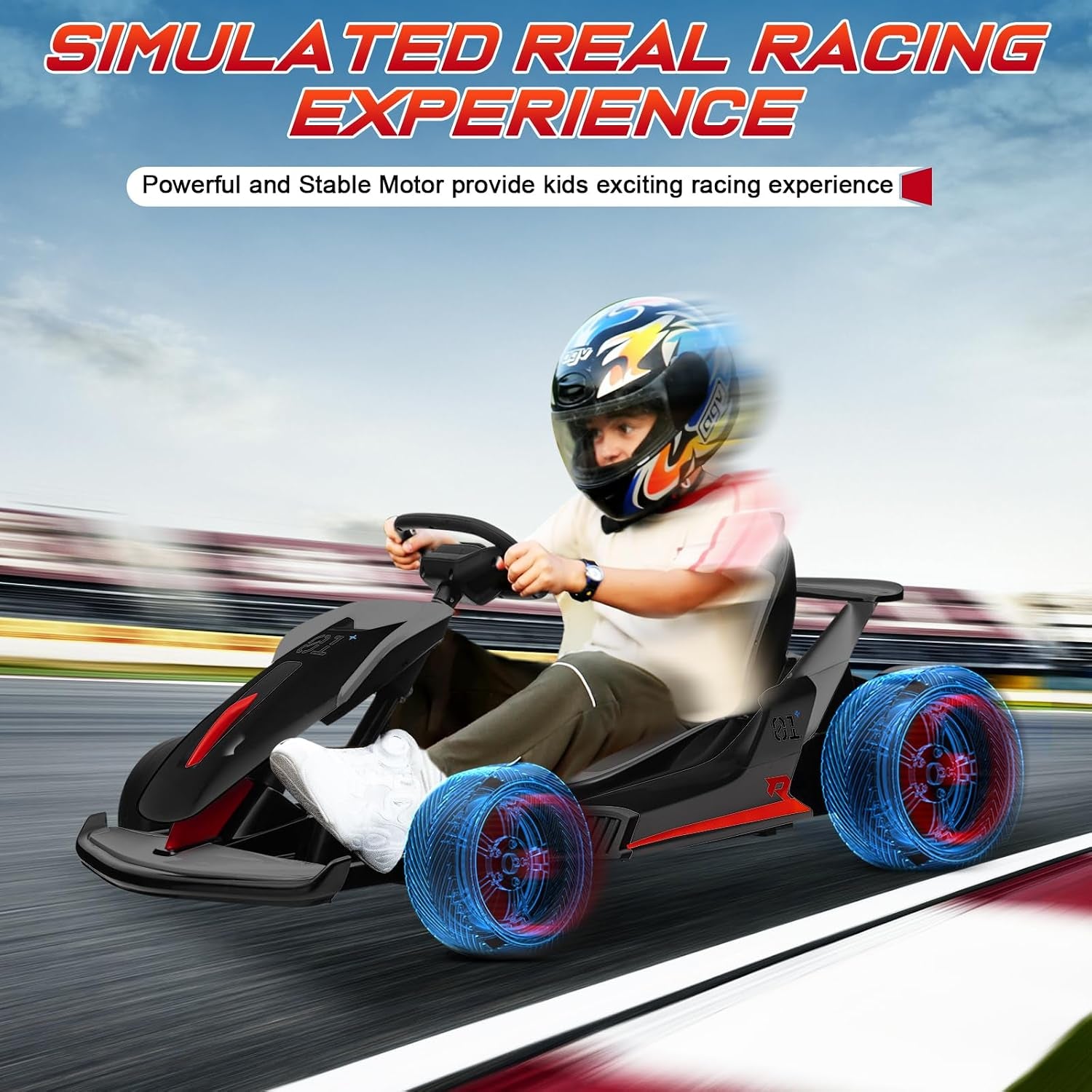 24V Electric Go Kart, Kids Drift Kart with 300W Dual Motors, 8 MPH Max & 110LBS Max Load, Crazy Kart W/Bluetooth Music