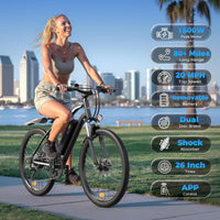 Electric Bike - 750W/1000W Peak Motor Electric Bicycle, 20MPH, 60+ Miles, Removable Battery, Shock Absorber, 5 Speed E Bike, 26” Tire Commuter Electric Bicycle for Adults