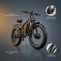 Off-Road Full Suspension Electric Bike 2000W Dual Motor 52V 23AH Battery Mountain Electric Bike 26 Inch Fat Tire Electric Bike — infographic