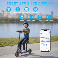 Electric Scooter with Seat, 350W Folding Scooter for Adults & Teens | 5.2Ah / 7.8Ah Battery Option, 8.5" Solid Tires, 19MPH, 21-Miles, Dual Brake, Seated Escooter for Girls, Students and Commuter