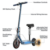 Electric Scooter with Seat, 350W Folding Scooter for Adults & Teens | 5.2Ah / 7.8Ah Battery Option, 8.5" Solid Tires, 19MPH, 21-Miles, Dual Brake, Seated Escooter for Girls, Students and Commuter — How It Works