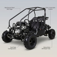 Gokart GK110 Upgraded 125Cc Go Kart Gas Fully Automtatic with Reverse Youth Kids 2 Seater 125Cc Kart (Black Color) — infographic