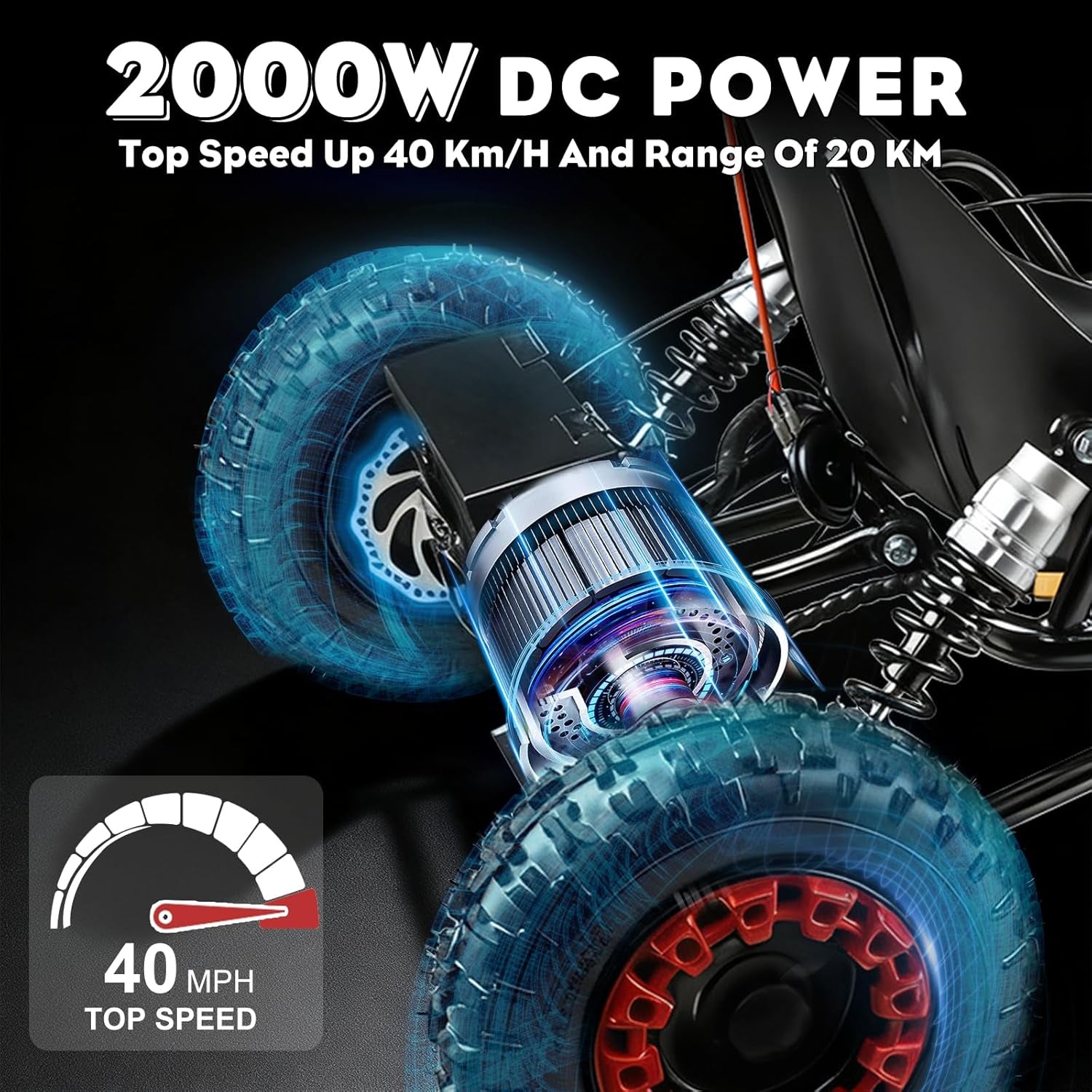2000W Electric Go Kart for Adults & Kids – Off-Road Karting Machine, 12-25MPH, 6" Alloy Wheels, 10.4Ah (15+ Miles), 440LBS Capacity, Front LED, Charger Included – Black