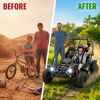 Gokart GK110 Upgraded 125Cc Go Kart Gas Fully Automtatic with Reverse Youth Kids 2 Seater 125Cc Kart (Black Color) — Before & After