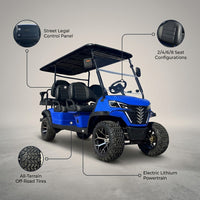 2/4/6/8 Seats Hunting Golf Cart Street Legal Electric off Road Golf Carts Car Buggy Golf Scooter Gocart — infographic