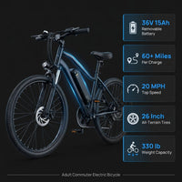 Electric Bike - 750W/1000W Peak Motor Electric Bicycle, 20MPH, 60+ Miles, Removable Battery, Shock Absorber, 5 Speed E Bike, 26” Tire Commuter Electric Bicycle for Adults — Results & Stats