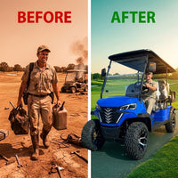 2026 High Quality off Road Club 48V 5KW Lithium 4 6 Seaters Hot Selling Cheap Electric Golf Cart Four Wheel Disc Brakes — Before & After