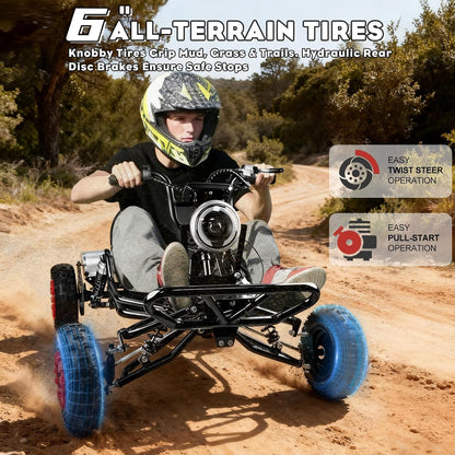 2000W Electric Go Kart for Adults & Kids – Off-Road Karting Machine, 12-25MPH, 6" Alloy Wheels, 10.4Ah (15+ Miles), 440LBS Capacity, Front LED, Charger Included – Black