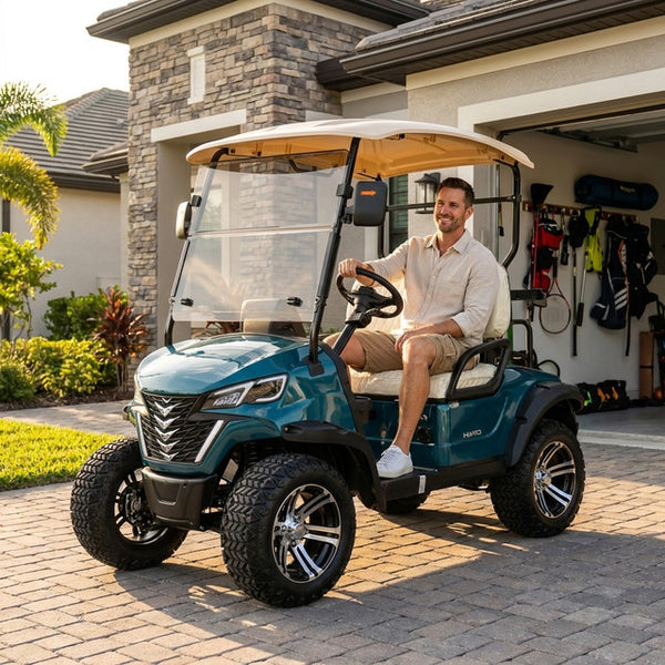 Electric Golf Cart Built for Off-Road Adventures, Street Legal, Adjustable Seating, Four-Wheel Disc Brakes