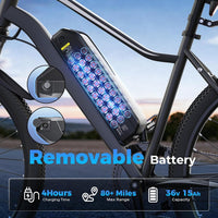 Electric Bike - 750W/1000W Peak Motor Electric Bicycle, 20MPH, 60+ Miles, Removable Battery, Shock Absorber, 5 Speed E Bike, 26” Tire Commuter Electric Bicycle for Adults