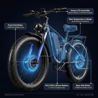 Off-Road Full Suspension Electric Bike 2000W Dual Motor 52V 23AH Battery Mountain Electric Bike 26 Inch Fat Tire Electric Bike — How It Works