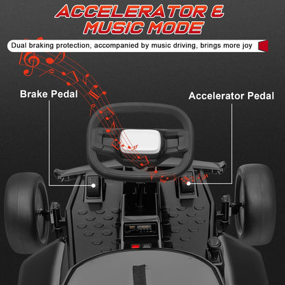 24V Electric Go Kart, Kids Drift Kart with 300W Dual Motors, 8 MPH Max & 110LBS Max Load, Crazy Kart W/Bluetooth Music