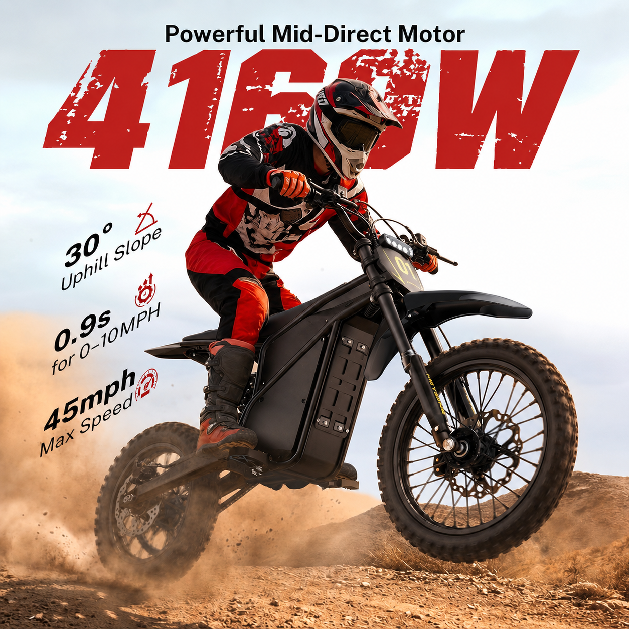 4160W Mid-Drive Electric Dirt Bike with 52V 26Ah Battery
