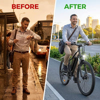 Electric Bike - 750W/1000W Peak Motor Electric Bicycle, 20MPH, 60+ Miles, Removable Battery, Shock Absorber, 5 Speed E Bike, 26” Tire Commuter Electric Bicycle for Adults — Before & After