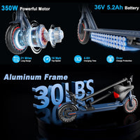 Electric Scooter with Seat, 350W Folding Scooter for Adults & Teens | 5.2Ah / 7.8Ah Battery Option, 8.5" Solid Tires, 19MPH, 21-Miles, Dual Brake, Seated Escooter for Girls, Students and Commuter