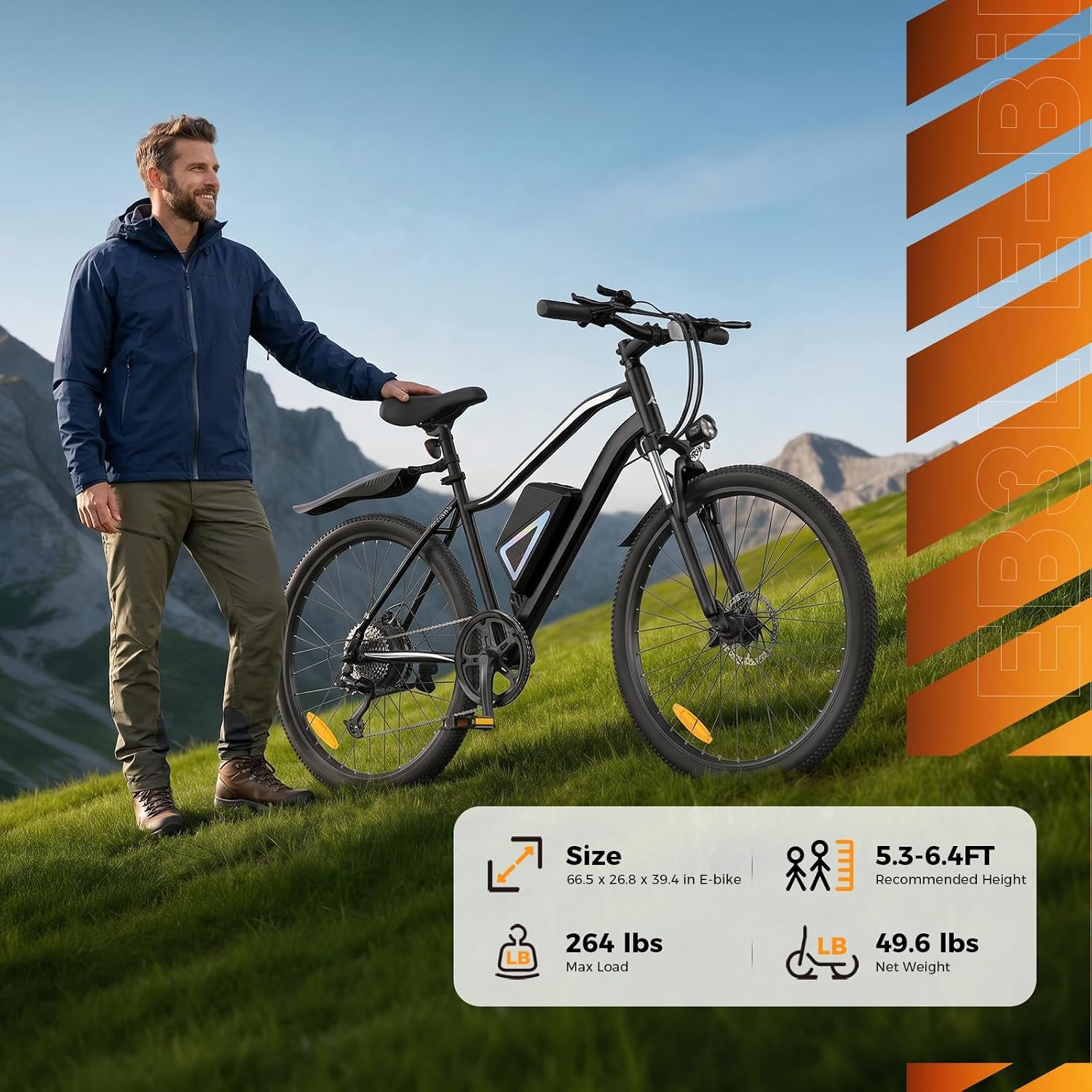 Electric Bike, 1000W/750W Peak Powerful Motor, 70/55 Miles Range & 20MPH Speed, 26'' Tires, APP Control Ebikes, Shock Absorber, Commuting Electric Bike for Adults